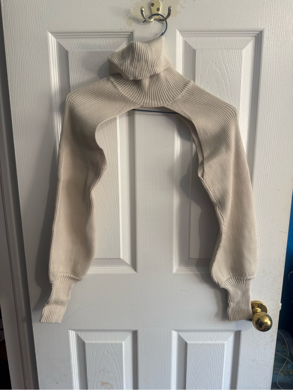 Cream Ribbed Turtleneck Sleeve Shrug - Women Sweaters